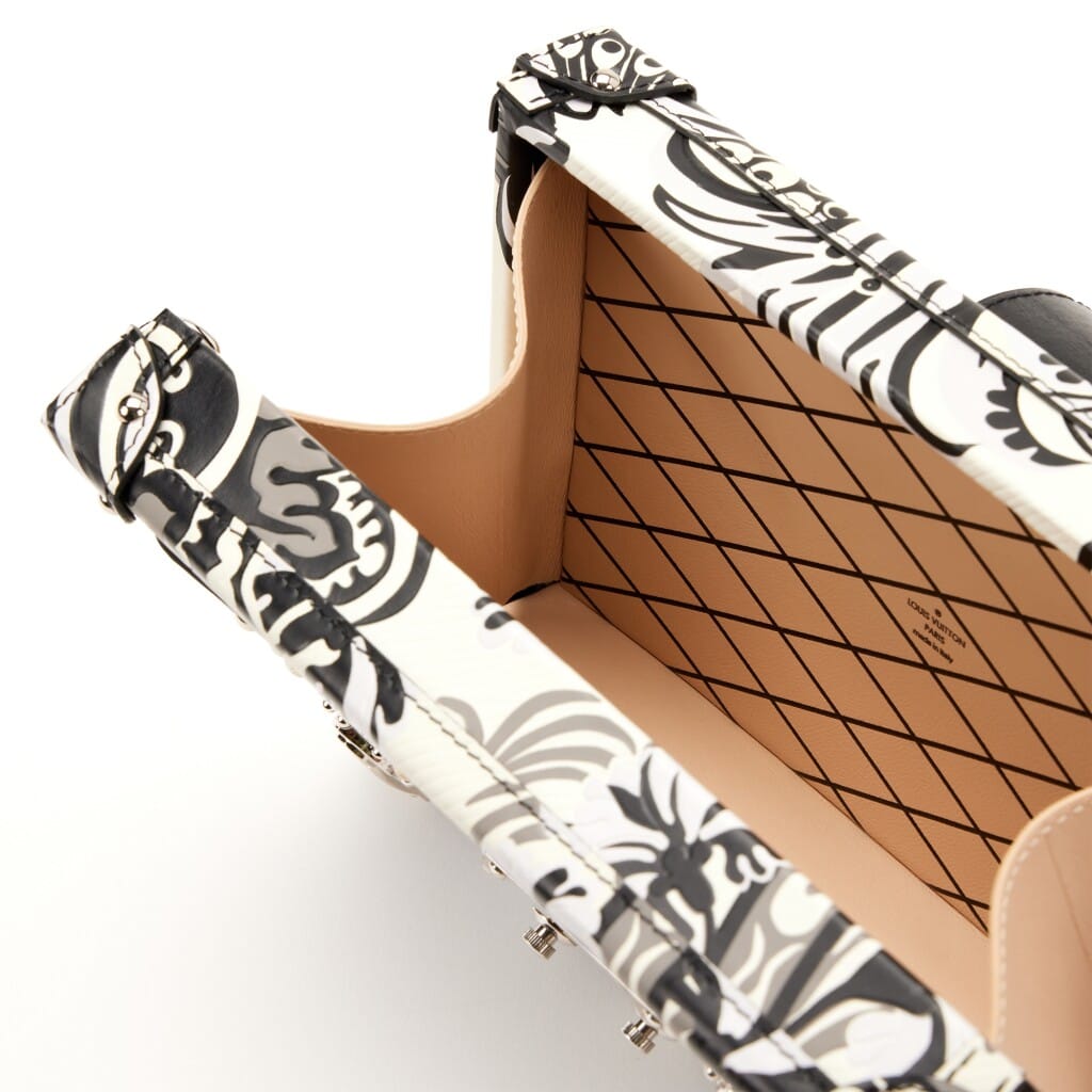 Black and White Floral Printed Embossed Calfskin Petite Malle Silver Hardware, 2017