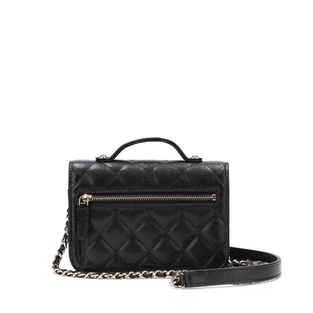 Black Quilted Caviar Business Affinity Clutch On Chain Gold Hardware, 2022