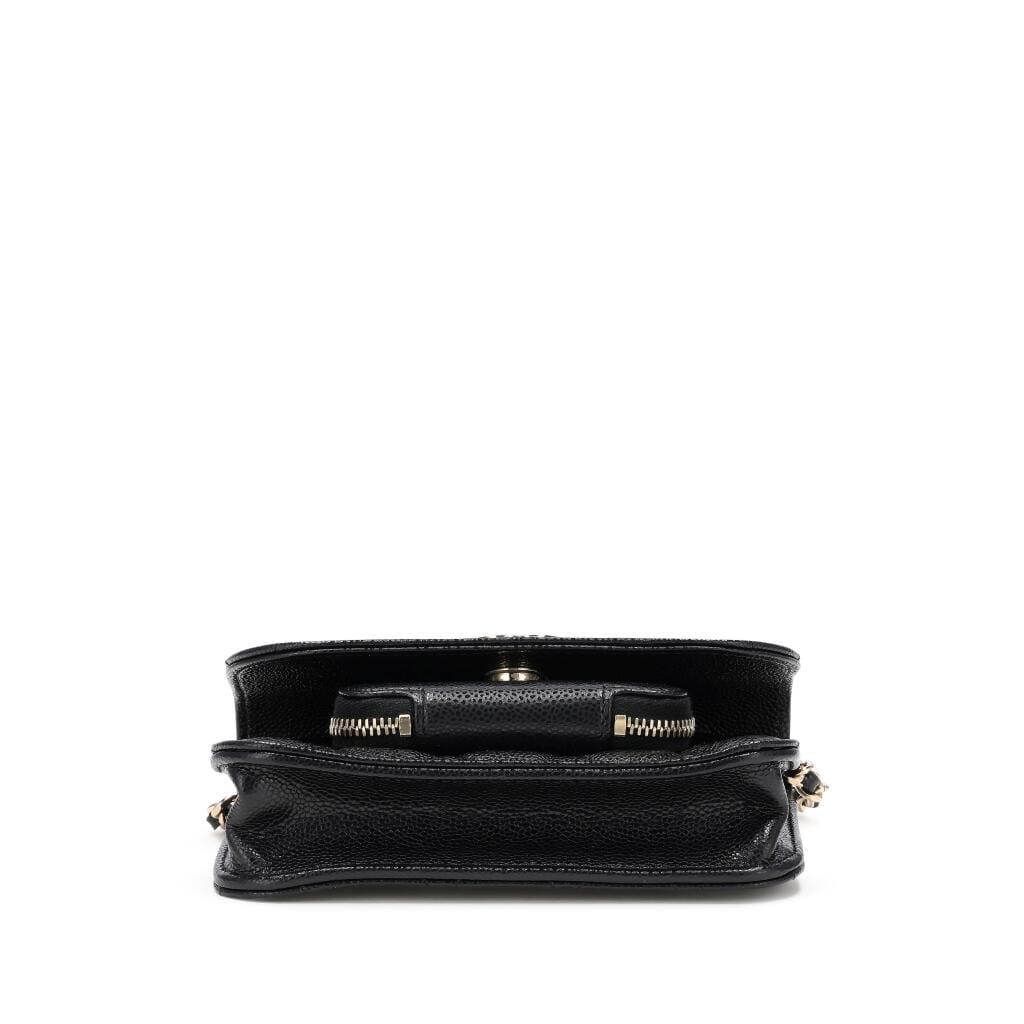 Black Quilted Caviar Business Affinity Clutch On Chain Gold Hardware, 2022