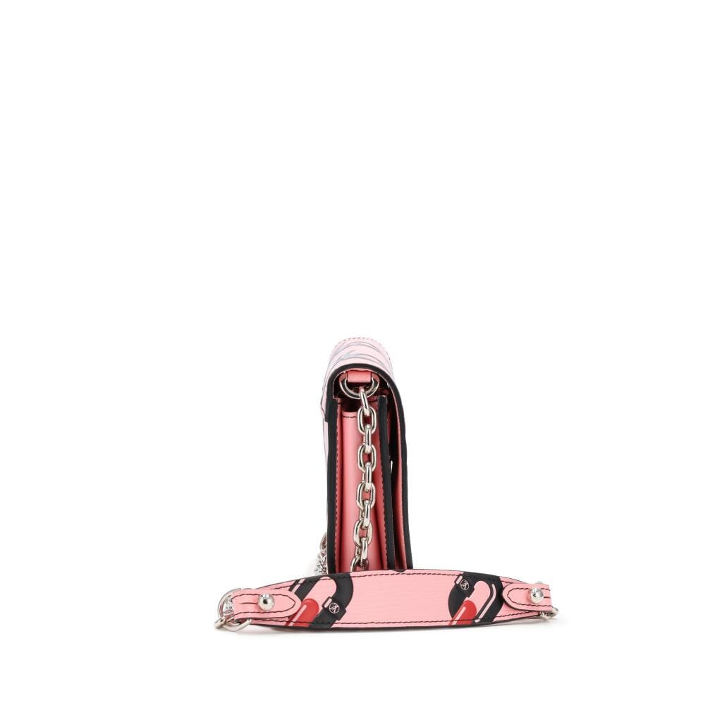 Pink Epi Leather Chain Flower Print Twist Wallet on Chain Silver Hardware, 2016