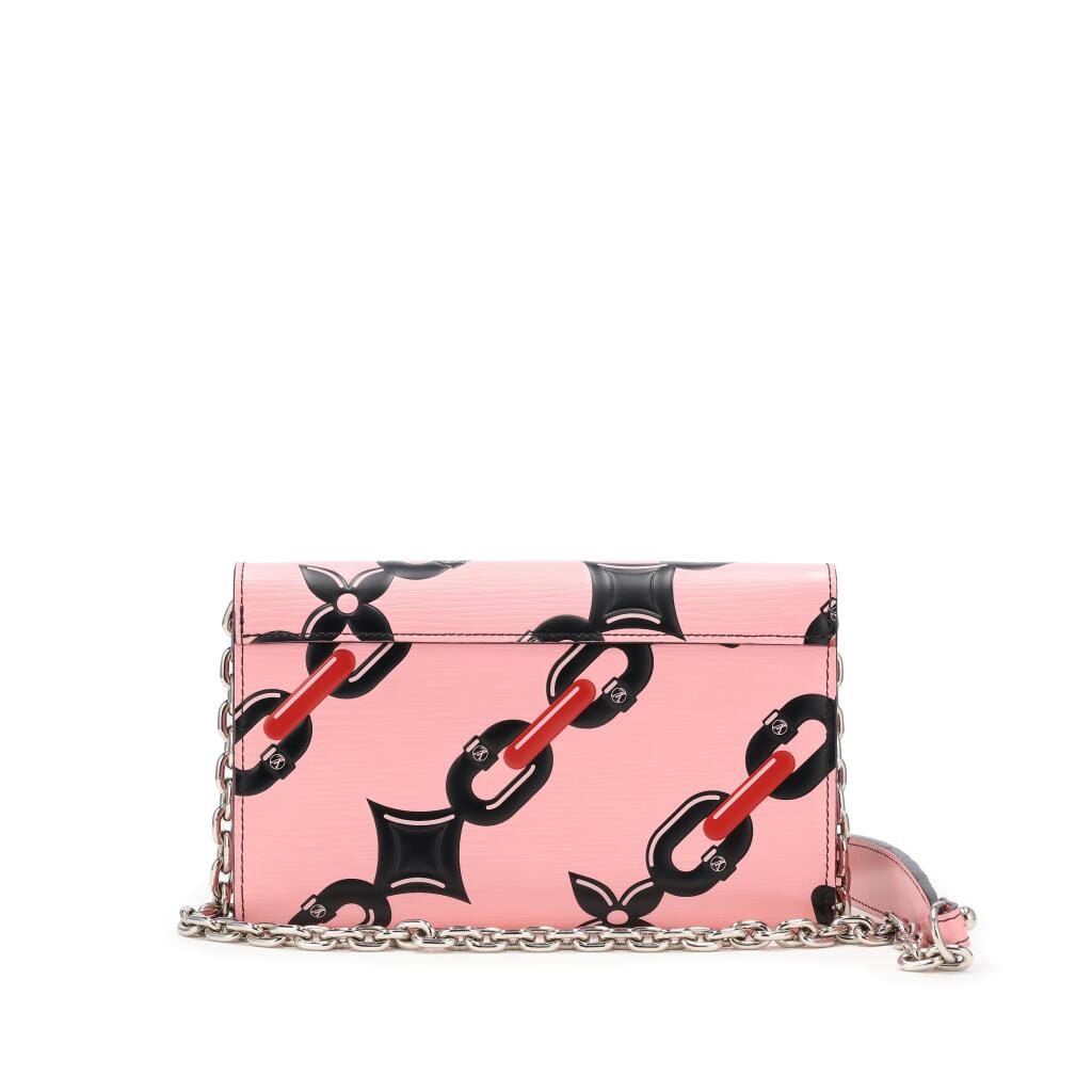 Pink Epi Leather Chain Flower Print Twist Wallet on Chain Silver Hardware, 2016