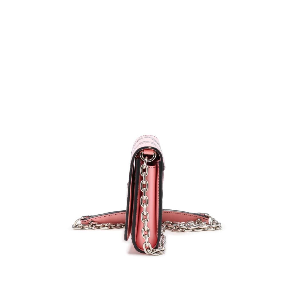 Pink Epi Leather Chain Flower Print Twist Wallet on Chain Silver Hardware, 2016