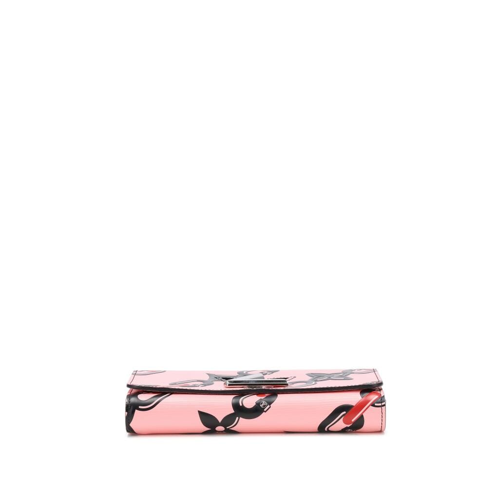 Pink Epi Leather Chain Flower Print Twist Wallet on Chain Silver Hardware, 2016
