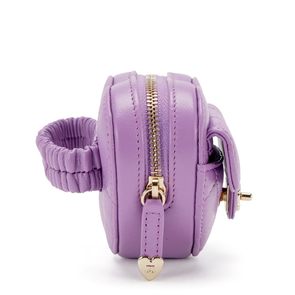 Purple Quilted Lambskin Heart Zipped Arm Coin Purse Gold Hardware, 2022