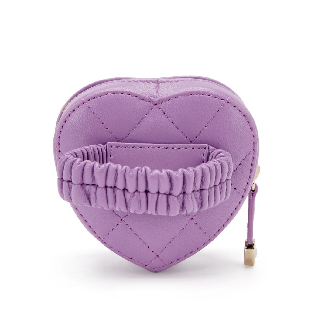 Purple Quilted Lambskin Heart Zipped Arm Coin Purse Gold Hardware, 2022