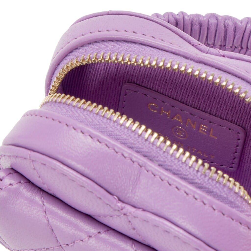 Purple Quilted Lambskin Heart Zipped Arm Coin Purse Gold Hardware, 2022