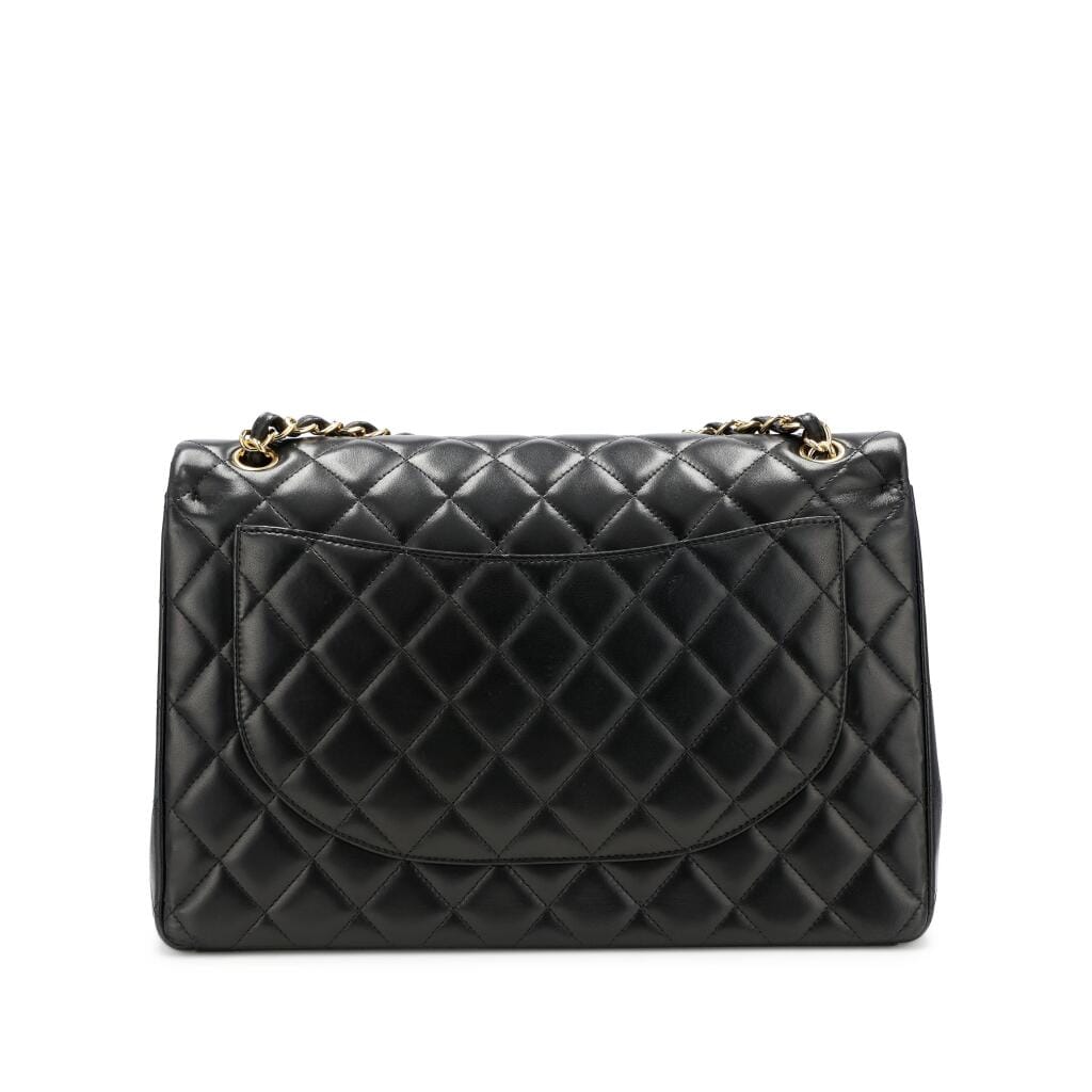 Black Quilted Lambskin Maxi Classic Double Flap Gold Hardware, 2015-2016