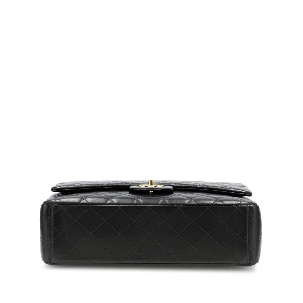 Black Quilted Lambskin Maxi Classic Double Flap Gold Hardware, 2015-2016