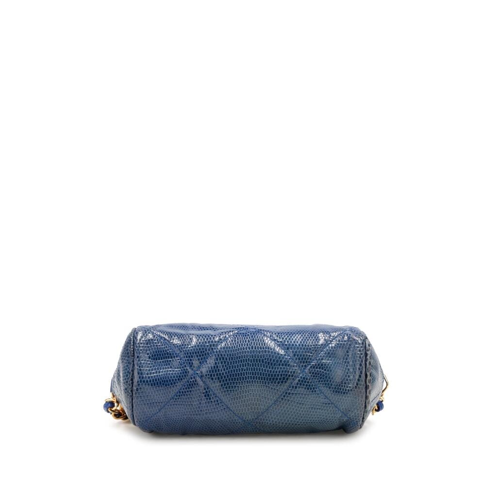 Blue Quilted Lizard CC Tassel Bag Gold Hardware, 1986-1988