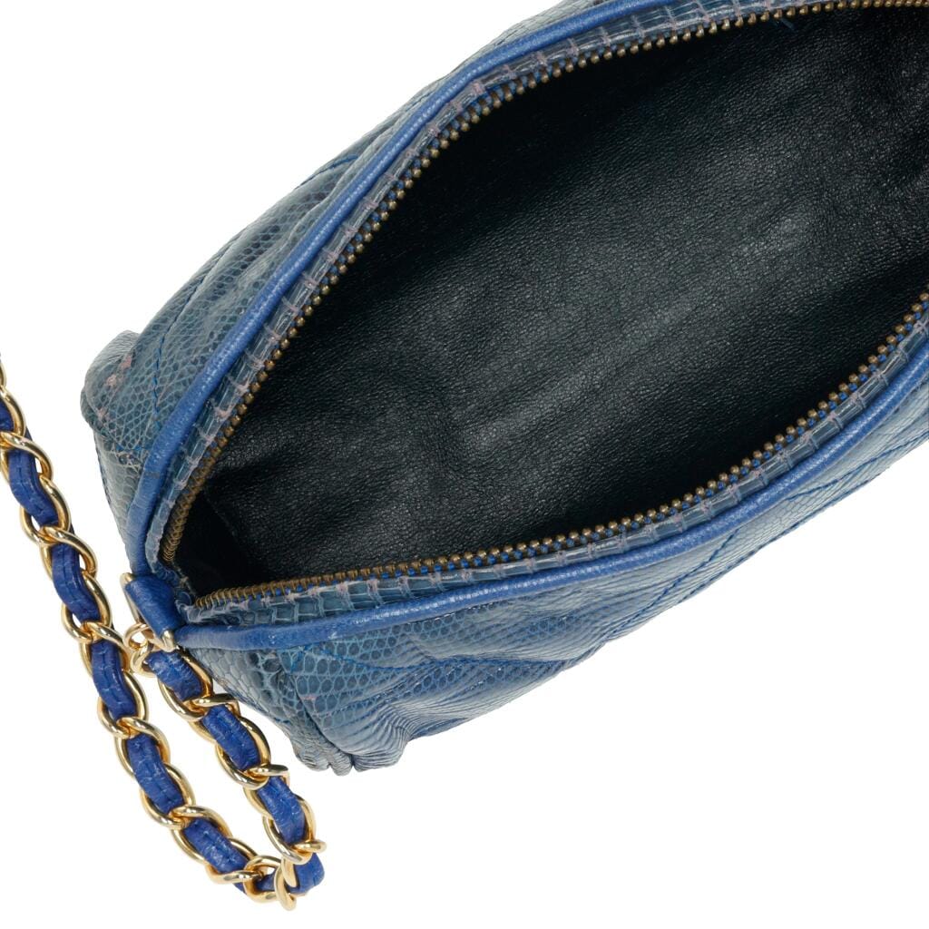 Blue Quilted Lizard CC Tassel Bag Gold Hardware, 1986-1988