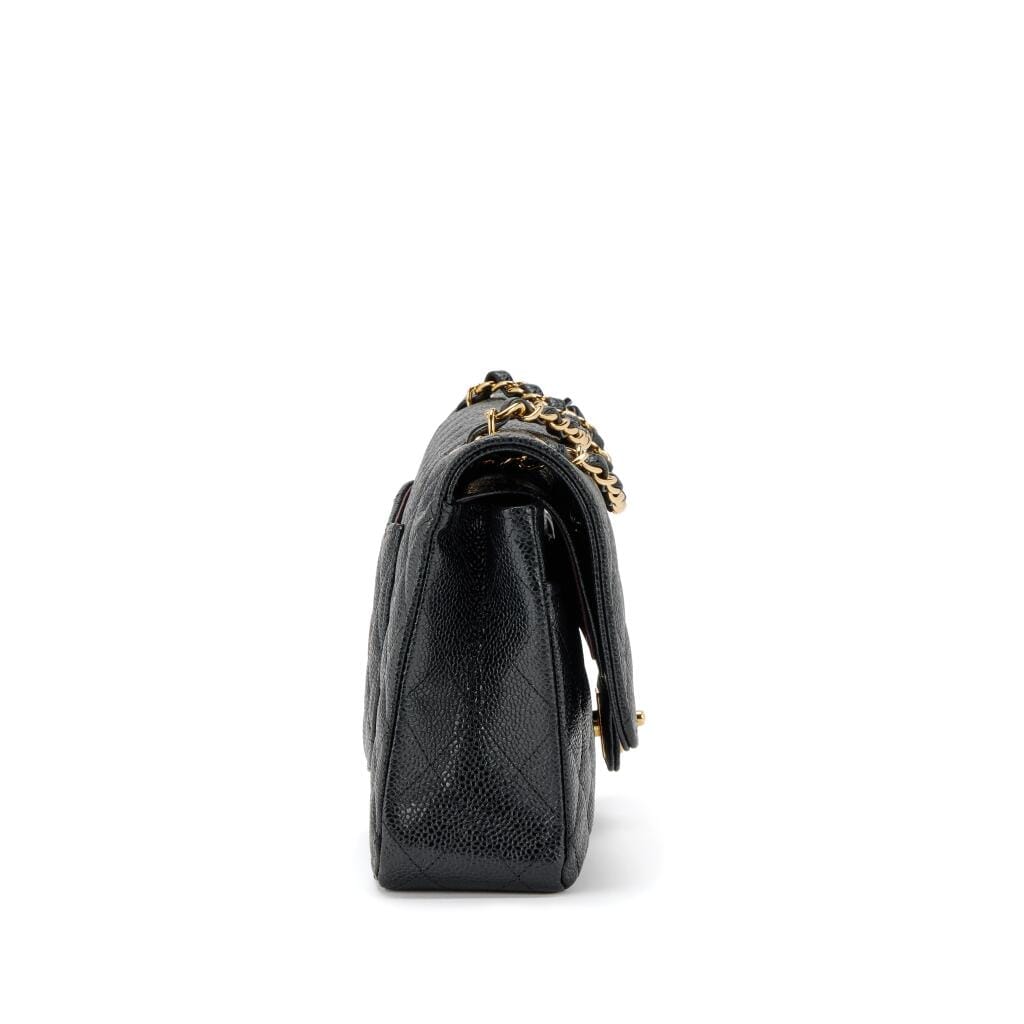 Black Quilted Caviar Medium Classic Double Flap Gold Hardware, 2022