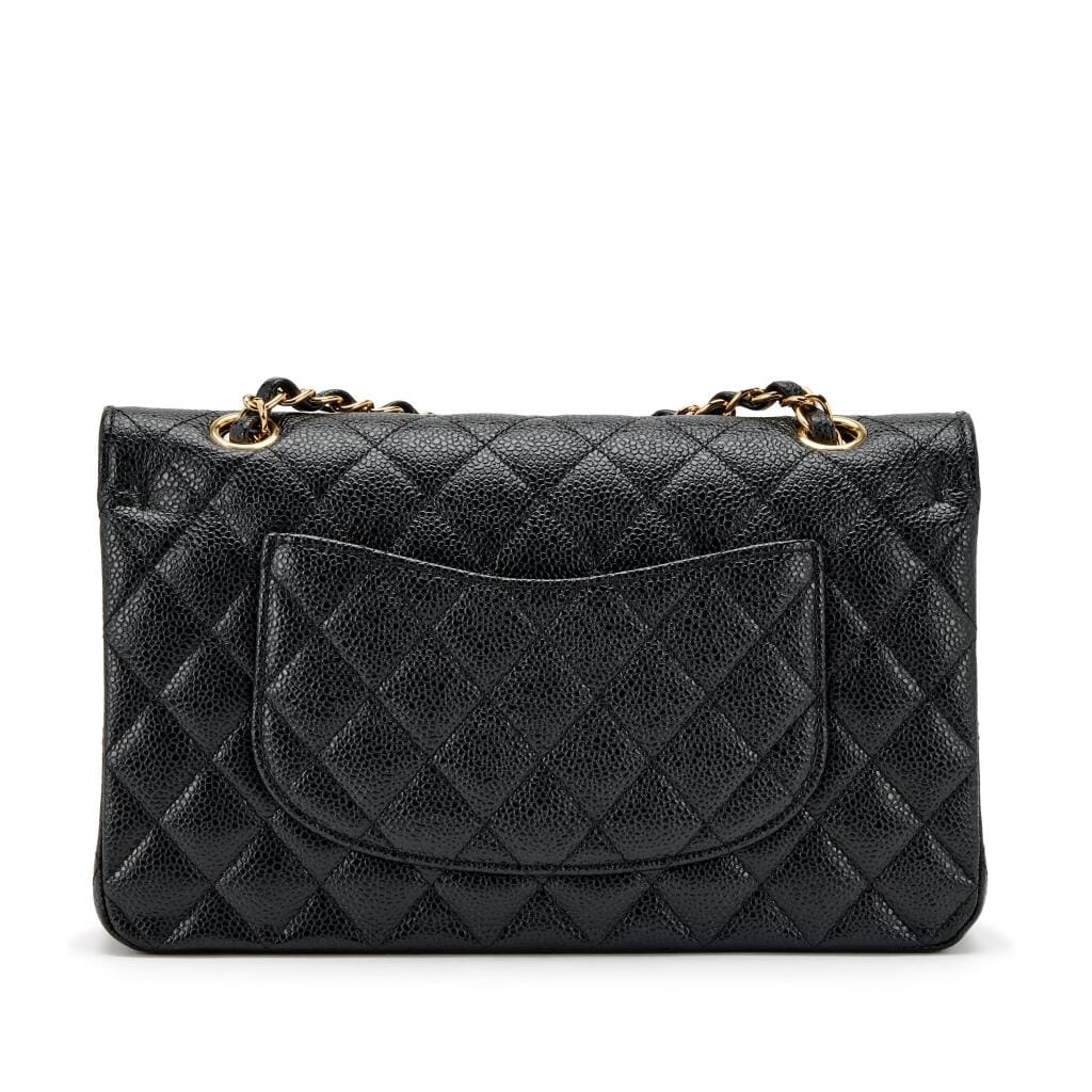Black Quilted Caviar Medium Classic Double Flap Gold Hardware, 2022