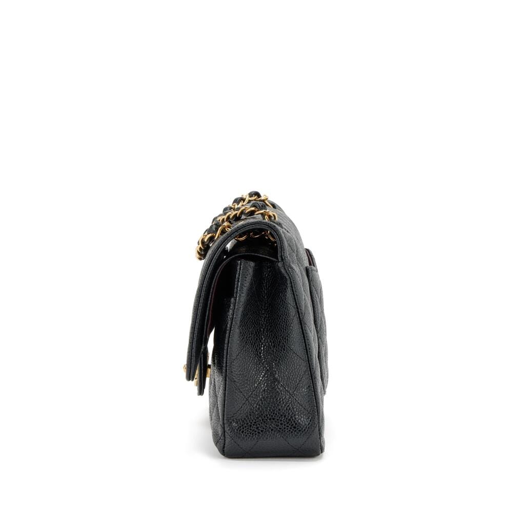 Black Quilted Caviar Medium Classic Double Flap Gold Hardware, 2022