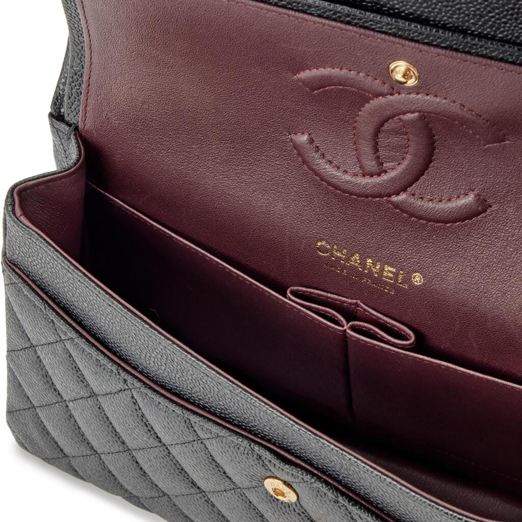 Black Quilted Caviar Medium Classic Double Flap Gold Hardware, 2022