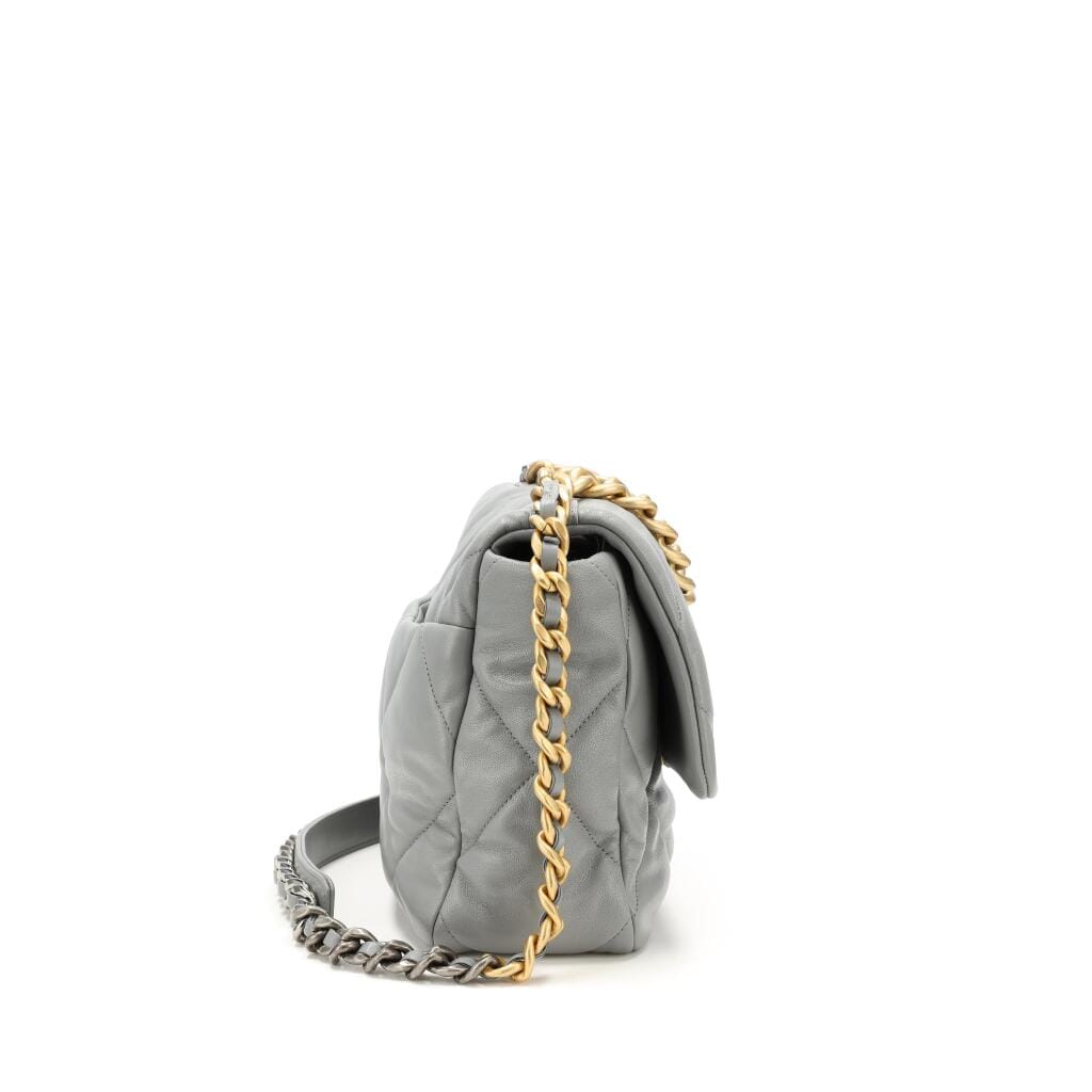 Grey Quilted Goatskin Medium 19 Bag Ruthenium and Gold Hardware, 2019