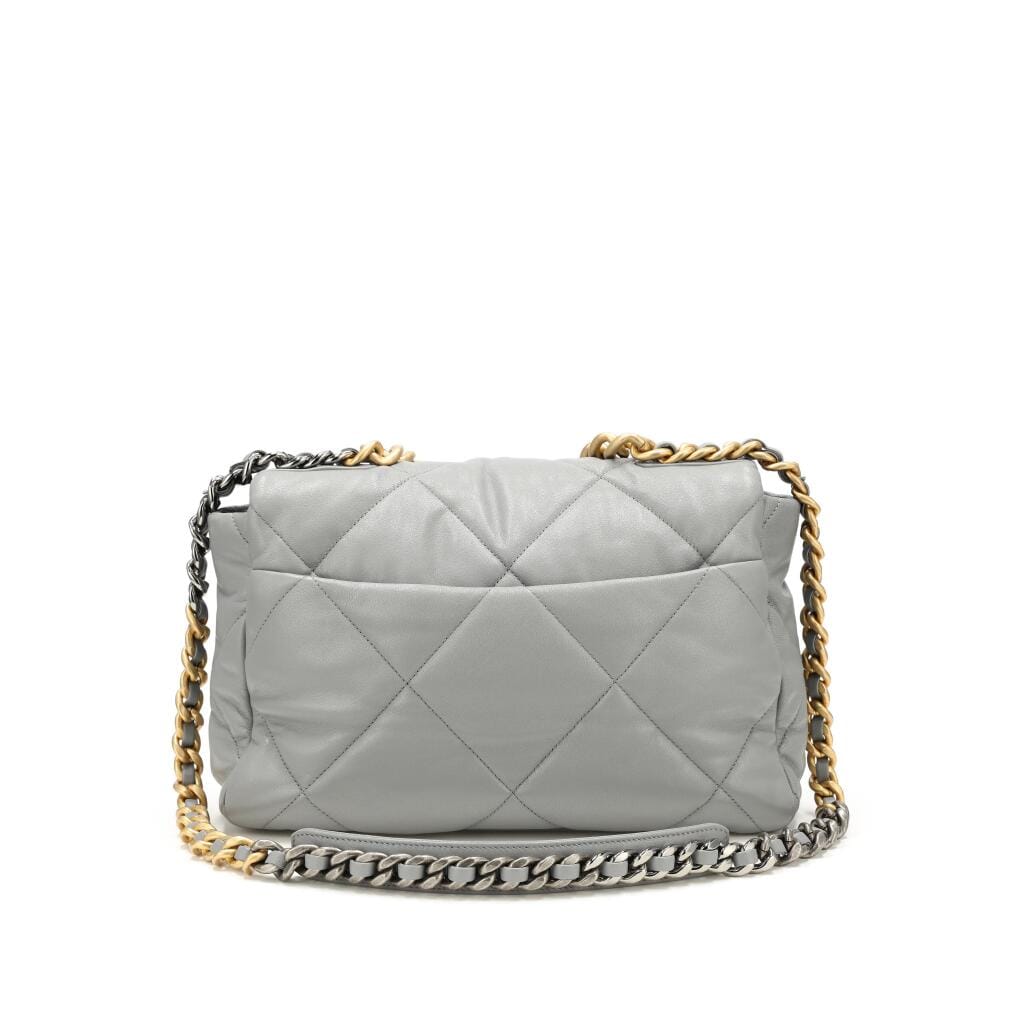 Grey Quilted Goatskin Medium 19 Bag Ruthenium and Gold Hardware, 2019
