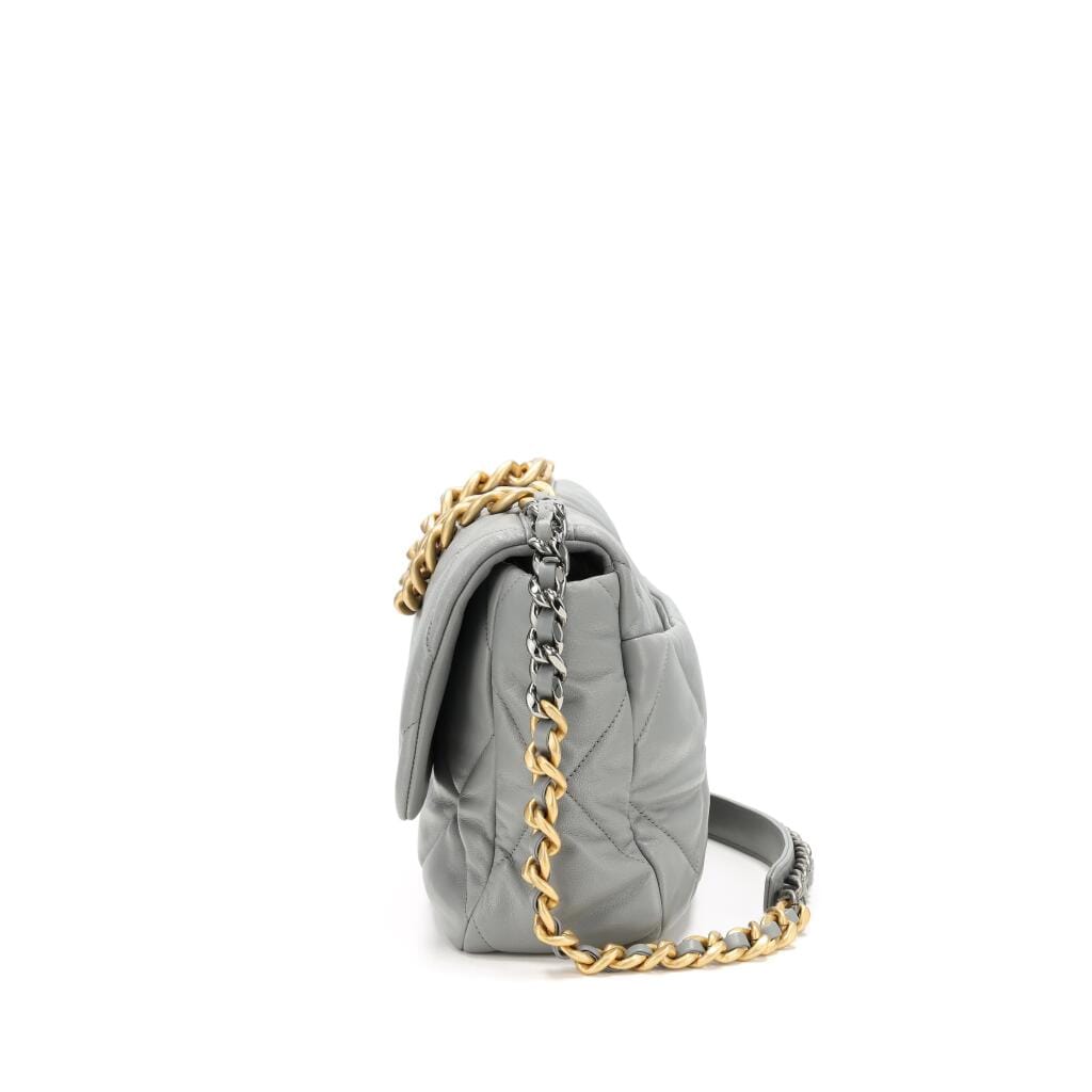 Grey Quilted Goatskin Medium 19 Bag Ruthenium and Gold Hardware, 2019