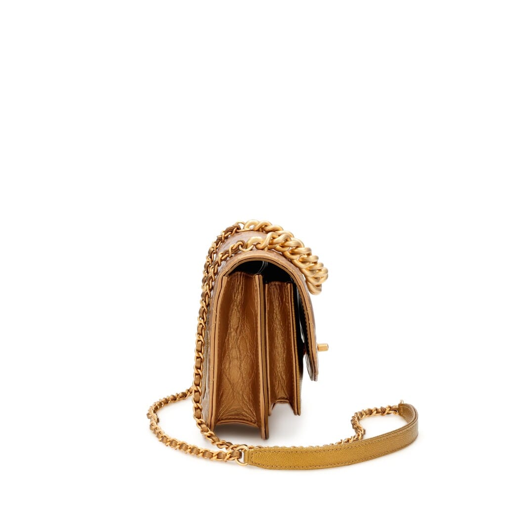Gold Quilted Calfskin and Caviar Mini Chain Handle Flap Gold Hardware, 2019