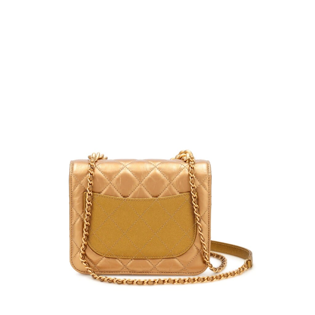 Gold Quilted Calfskin and Caviar Mini Chain Handle Flap Gold Hardware, 2019