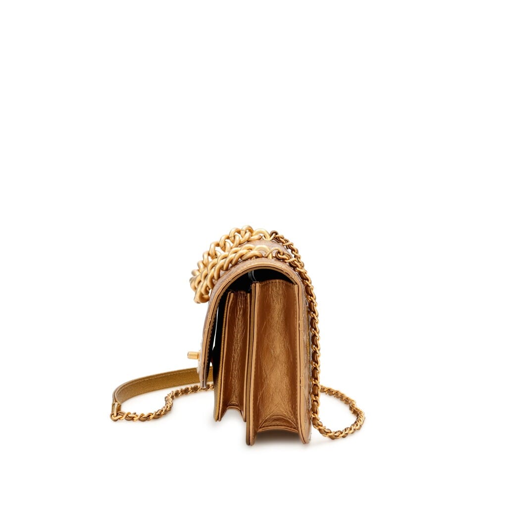 Gold Quilted Calfskin and Caviar Mini Chain Handle Flap Gold Hardware, 2019