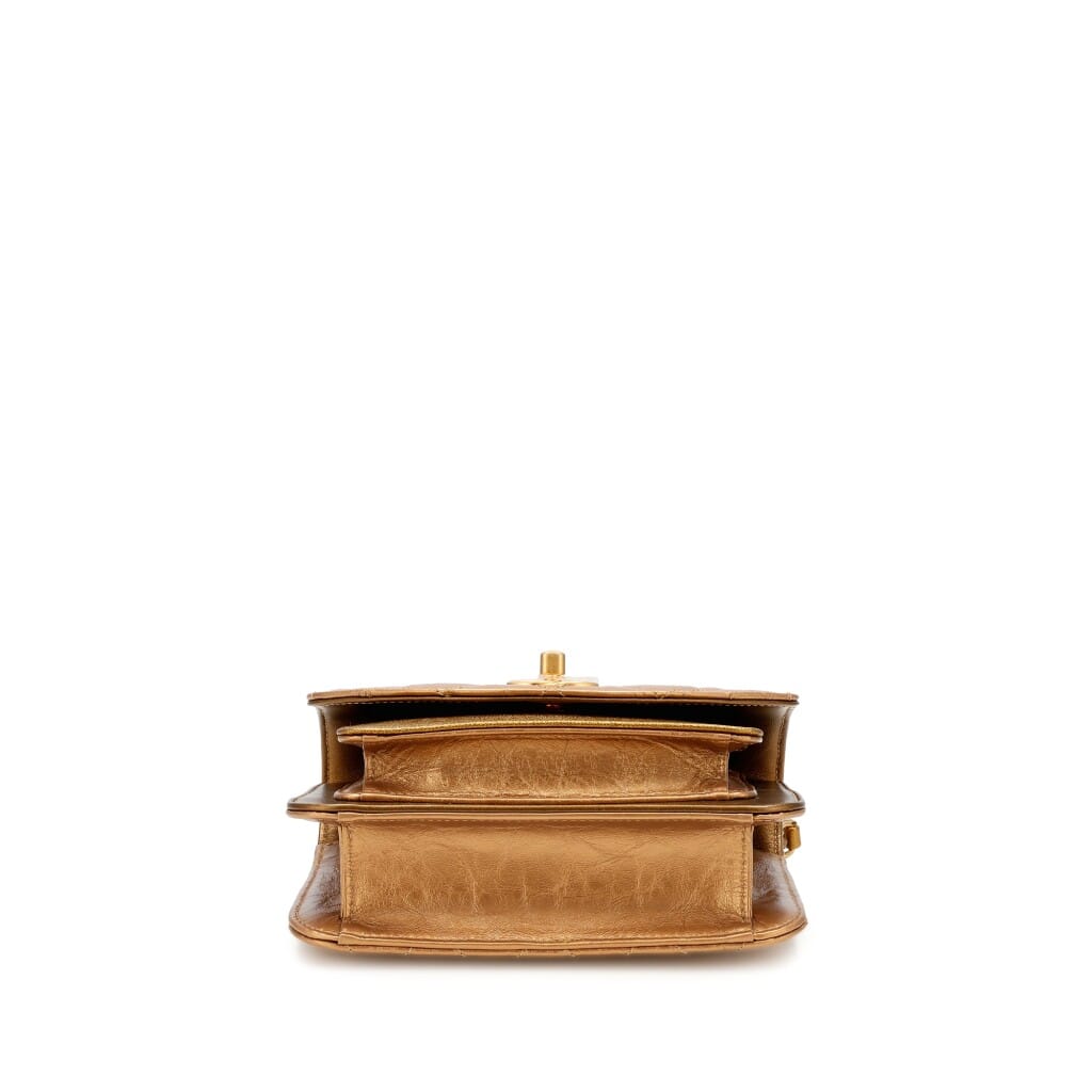 Gold Quilted Calfskin and Caviar Mini Chain Handle Flap Gold Hardware, 2019
