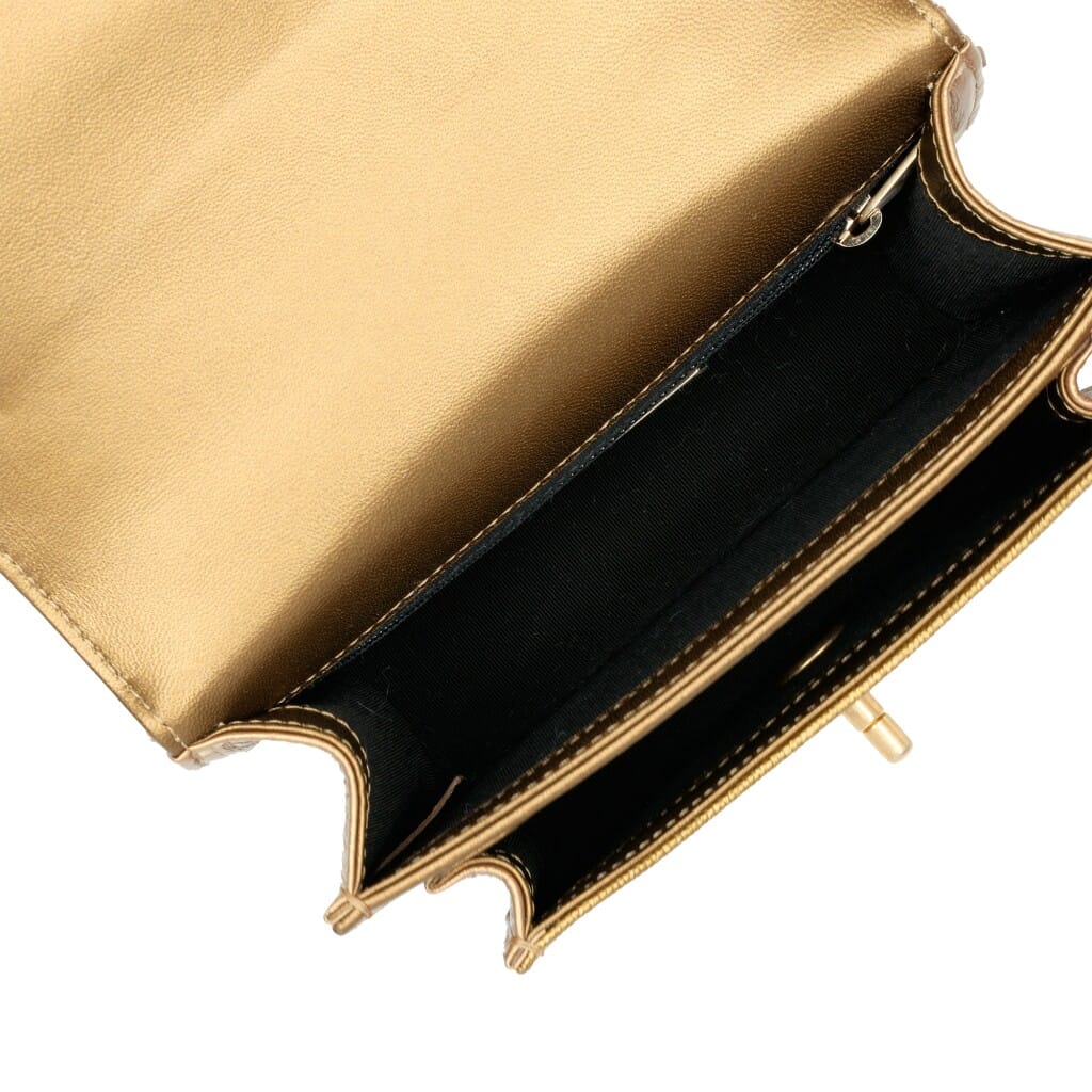 Gold Quilted Calfskin and Caviar Mini Chain Handle Flap Gold Hardware, 2019