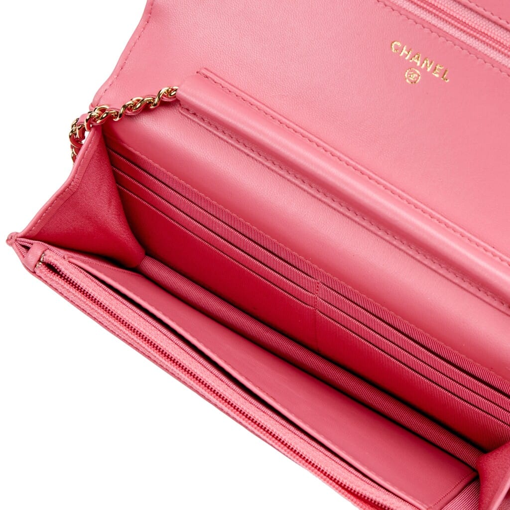 Pink Quilted Lambskin Emoticon WOC Wallet on Chain Gold Hardware, 2016