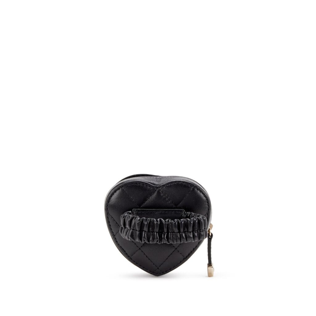 Black Quilted Lambskin Heart Zipped Coin Wrist Purse Gold Hardware, 2022