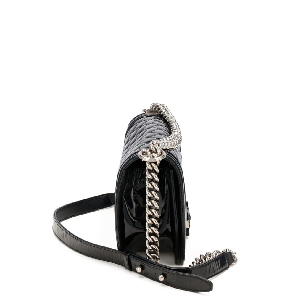 Black Quilted Patent Leather Medium Boy Bag Silver Hardware, 2014-2015