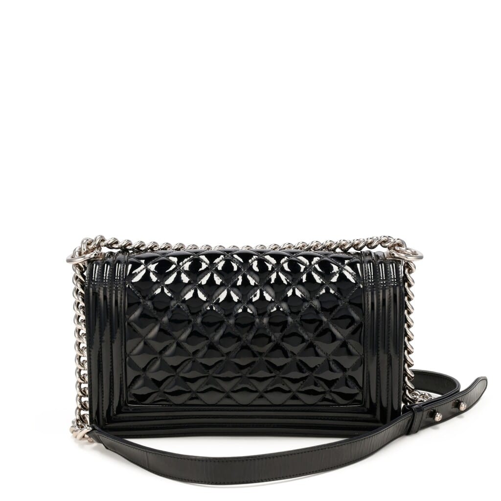 Black Quilted Patent Leather Medium Boy Bag Silver Hardware, 2014-2015