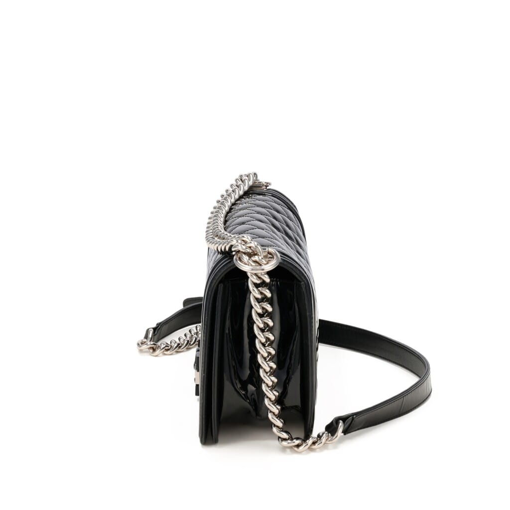 Black Quilted Patent Leather Medium Boy Bag Silver Hardware, 2014-2015