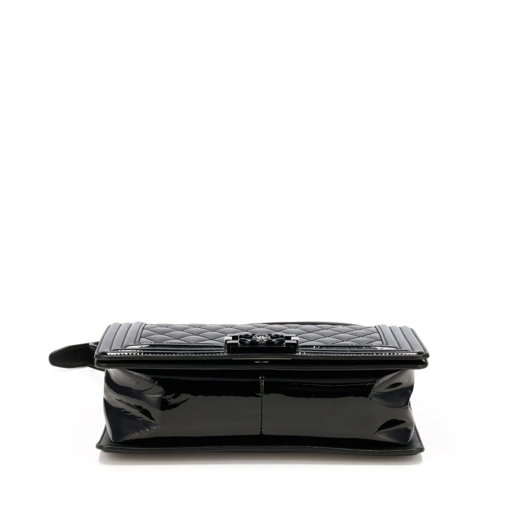 Black Quilted Patent Leather Medium Boy Bag Silver Hardware, 2014-2015