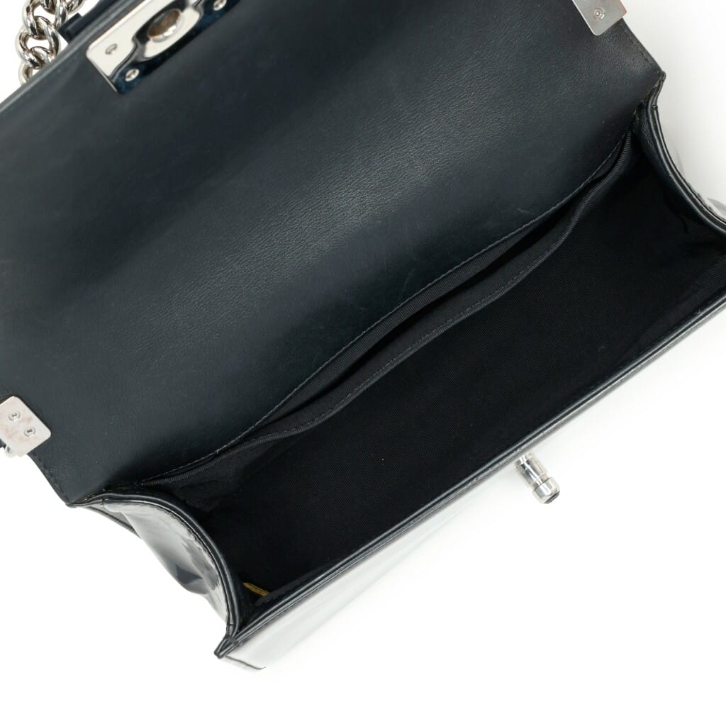 Black Quilted Patent Leather Medium Boy Bag Silver Hardware, 2014-2015