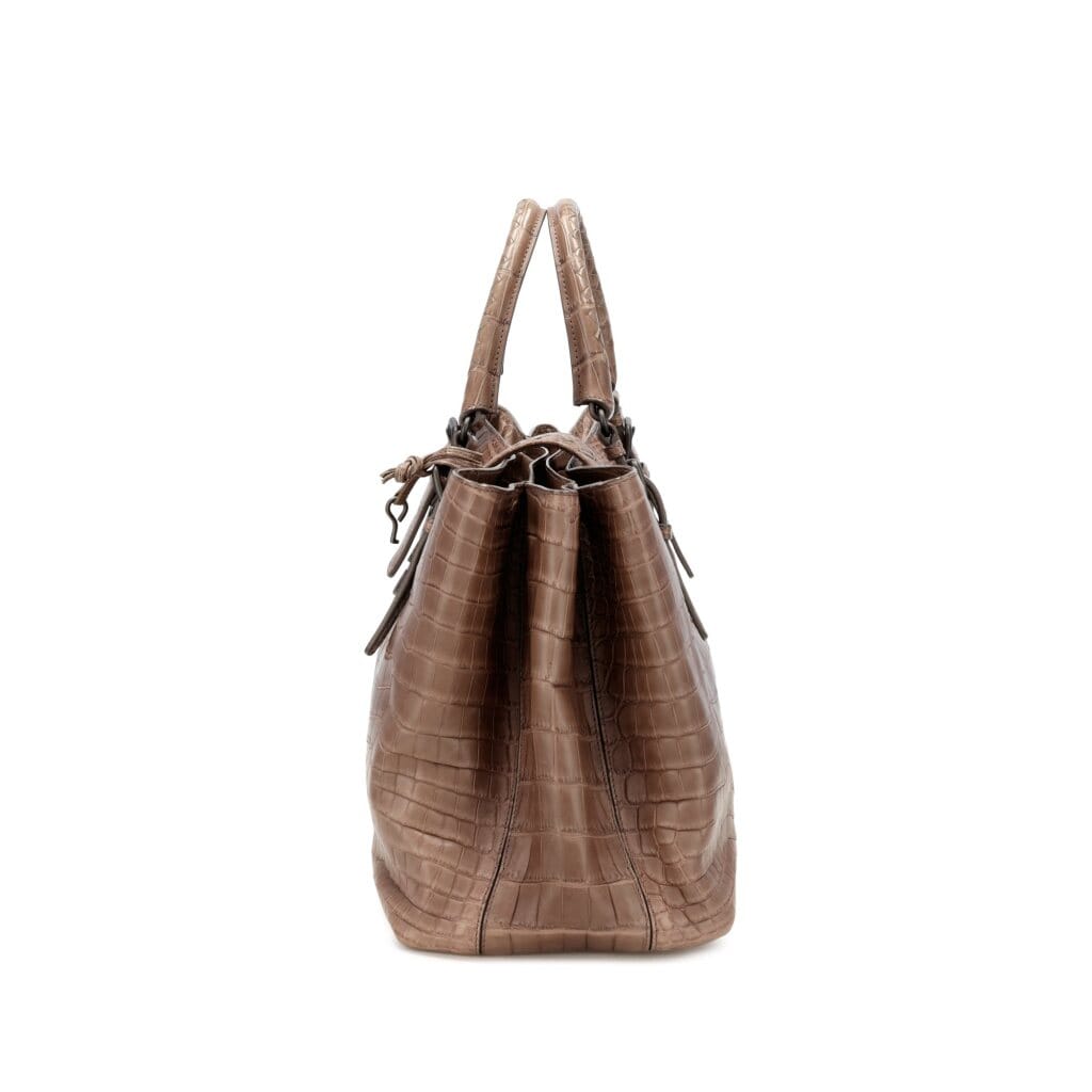 Brown Matte Crocodile Medium Roma Bag Ruthenium Hardware