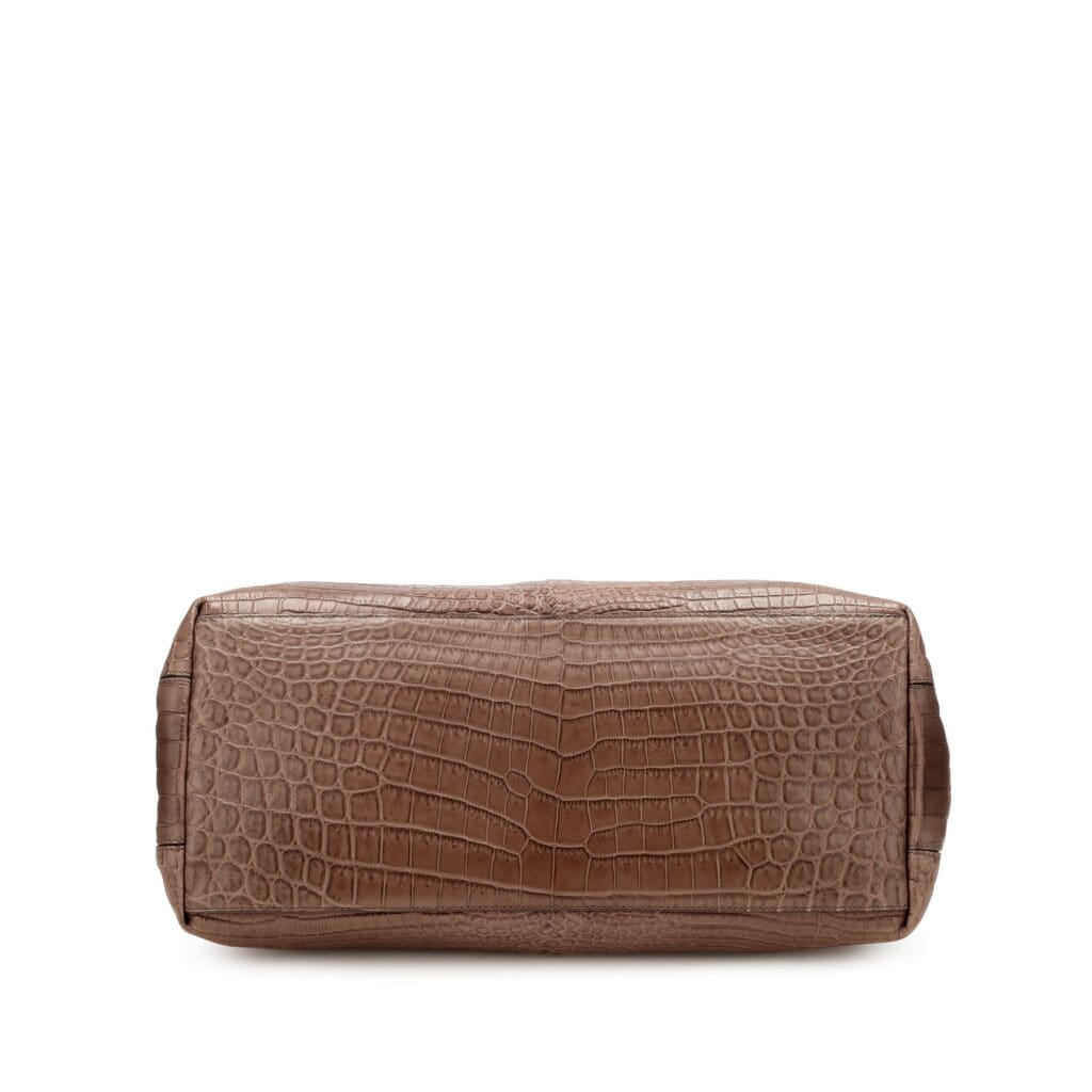 Brown Matte Crocodile Medium Roma Bag Ruthenium Hardware