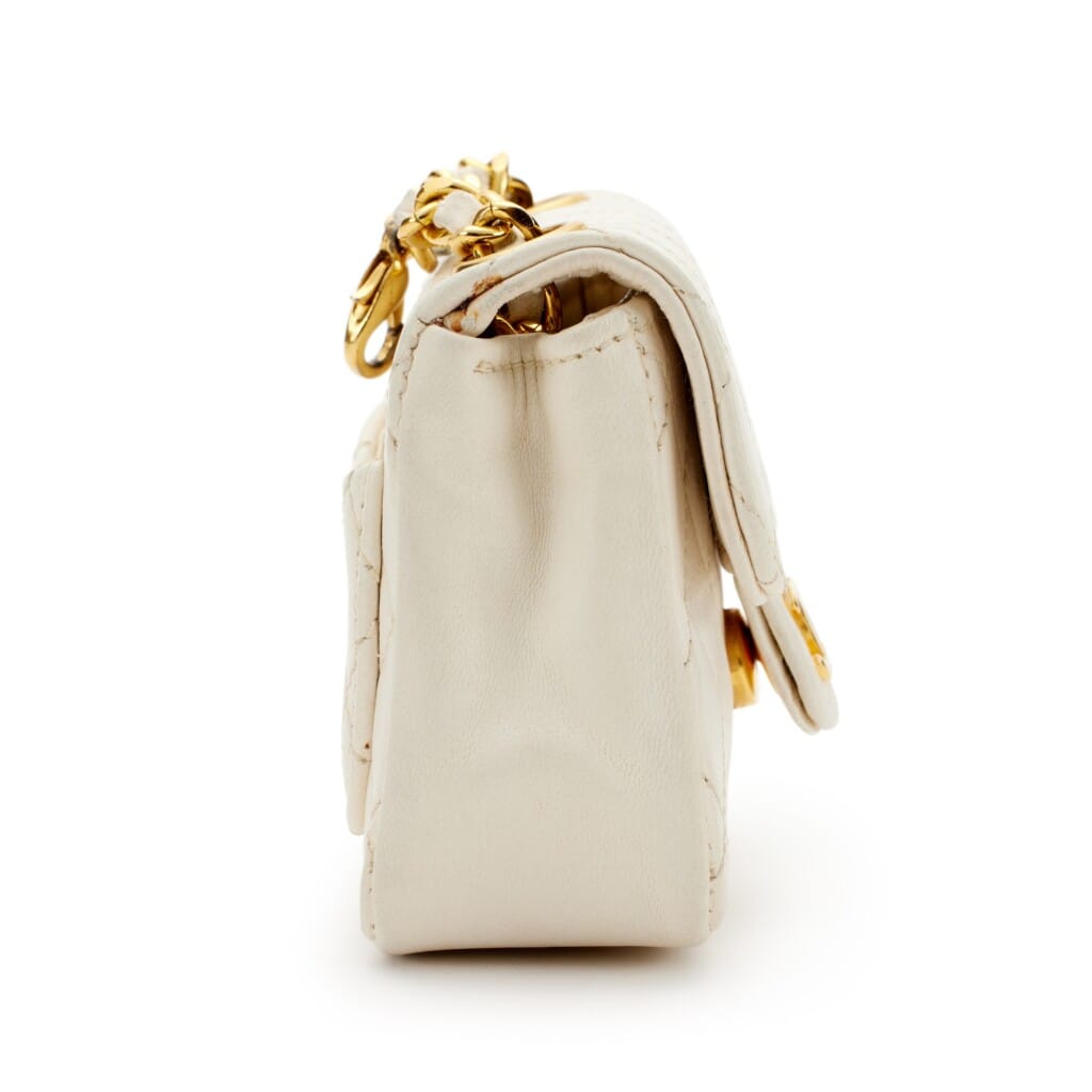 White Quilted Lambskin Micro Belt Bag Gold Hardware, 2002-2003