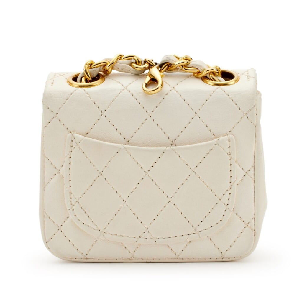 White Quilted Lambskin Micro Belt Bag Gold Hardware, 2002-2003
