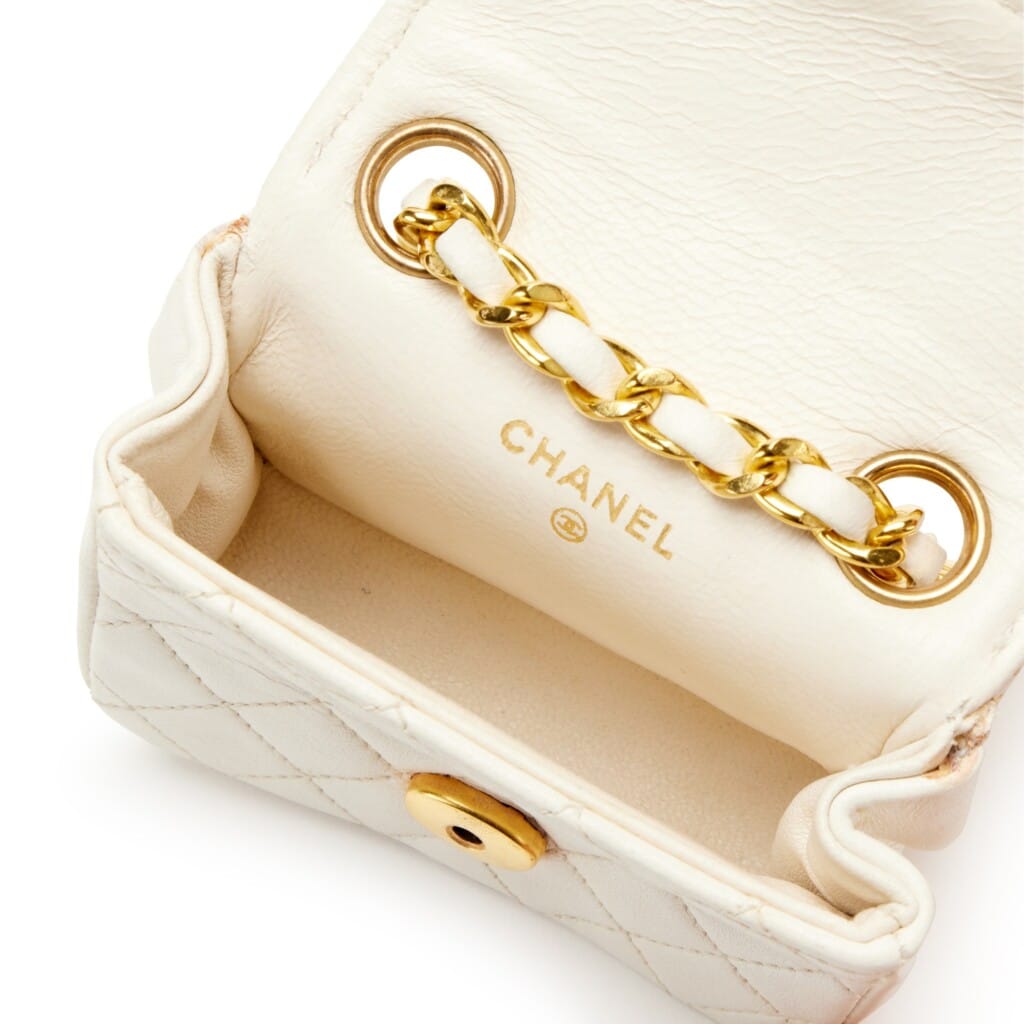 White Quilted Lambskin Micro Belt Bag Gold Hardware, 2002-2003