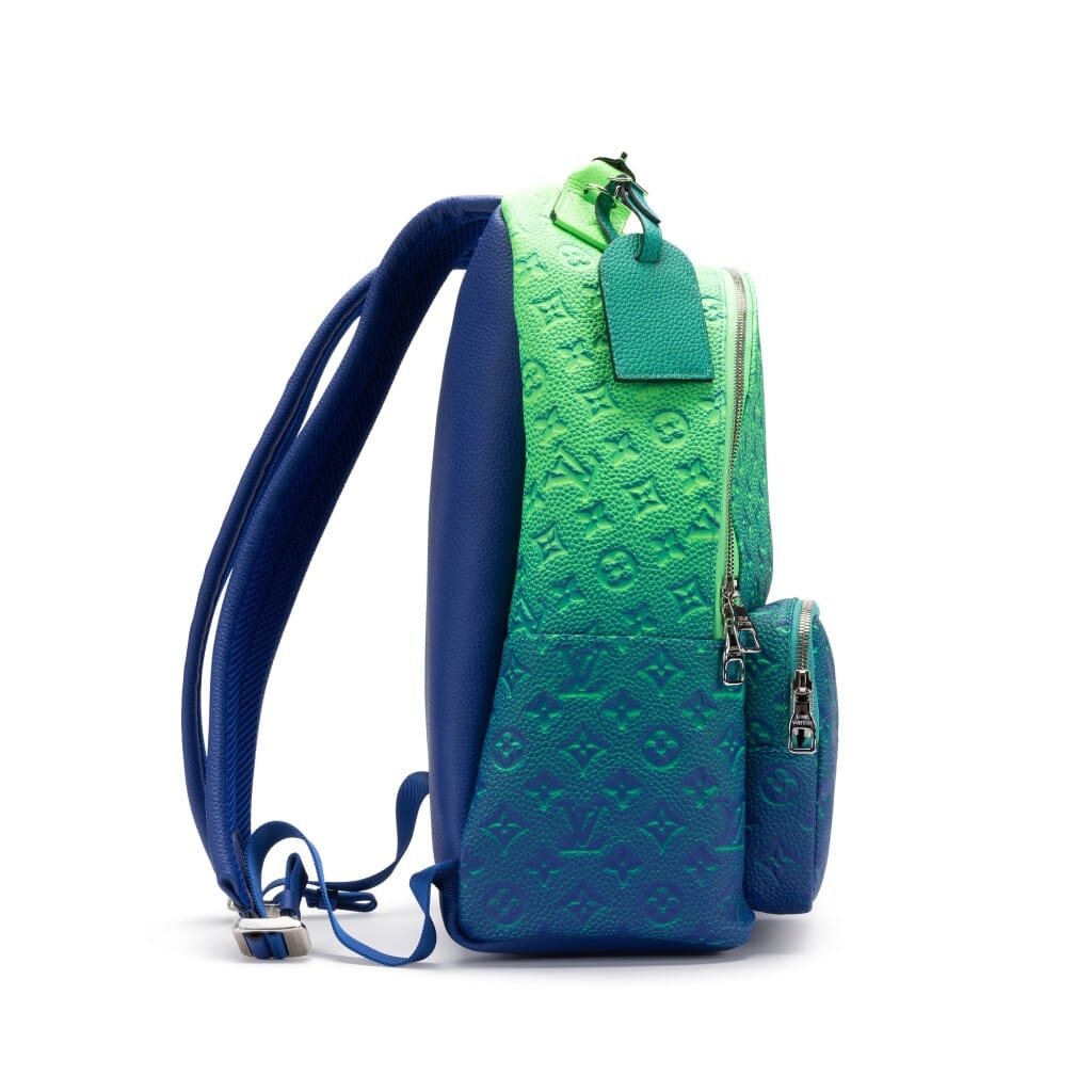 Virgil Abloh Blue and Neon Green Gradient Illusion Taurillon Multipocket Backpack Silver Hardware, 2022