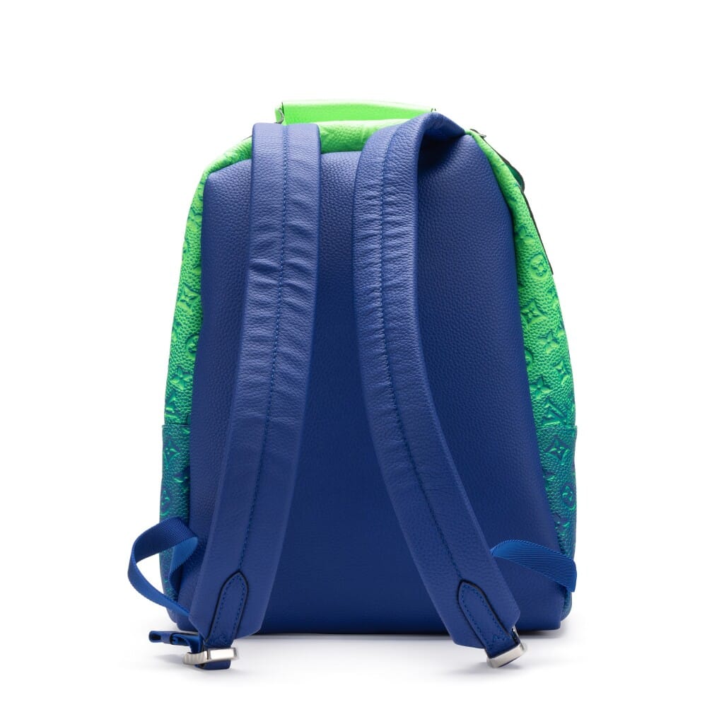Virgil Abloh Blue and Neon Green Gradient Illusion Taurillon Multipocket Backpack Silver Hardware, 2022