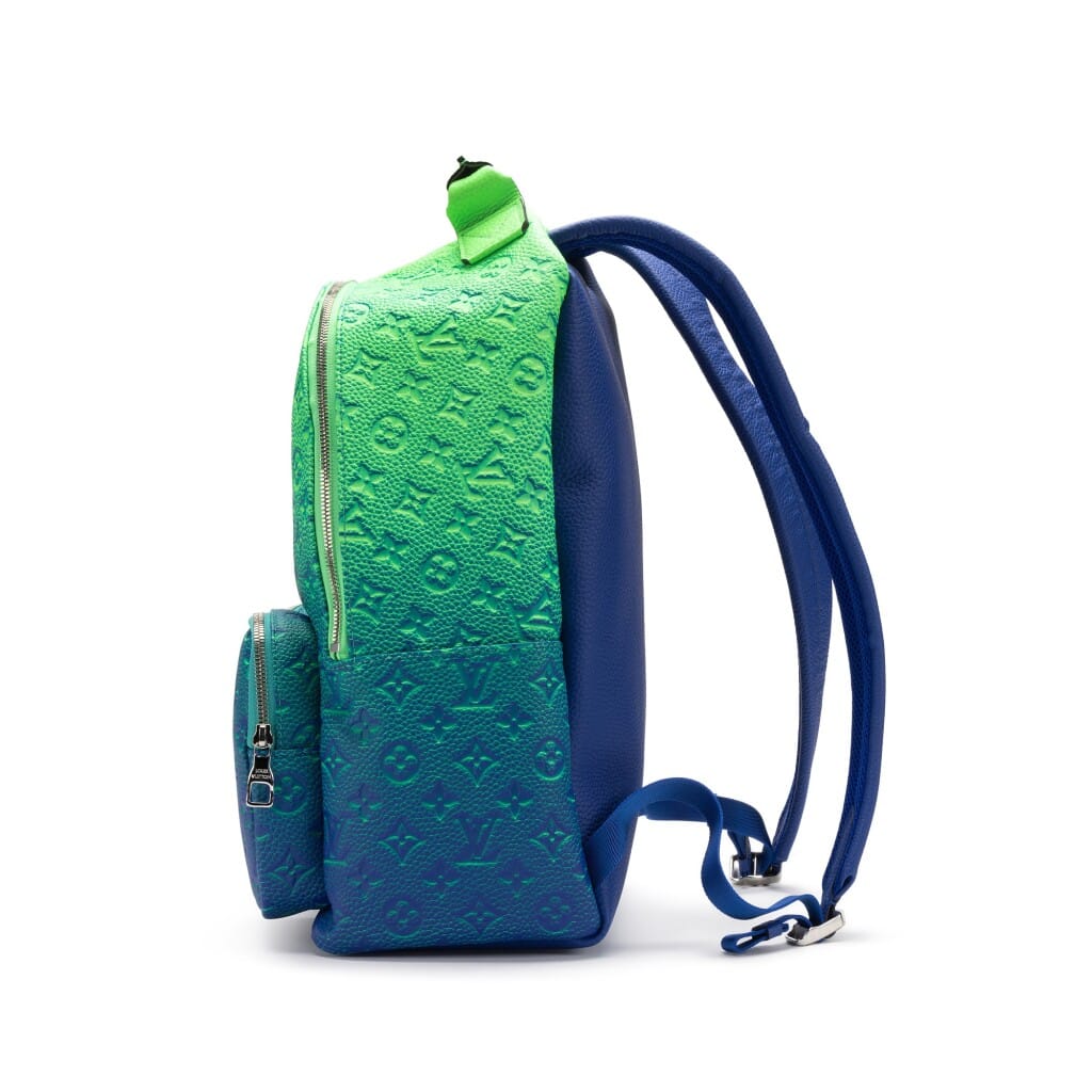 Virgil Abloh Blue and Neon Green Gradient Illusion Taurillon Multipocket Backpack Silver Hardware, 2022