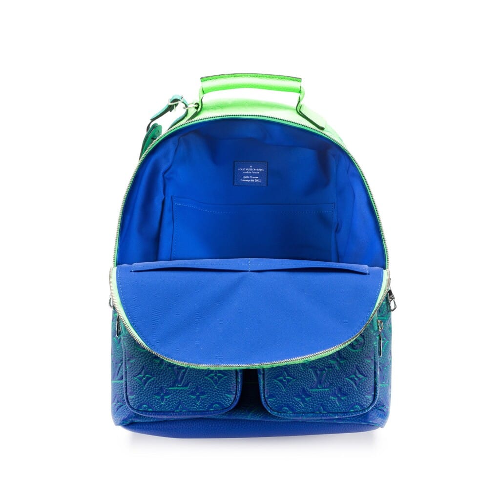 Virgil Abloh Blue and Neon Green Gradient Illusion Taurillon Multipocket Backpack Silver Hardware, 2022