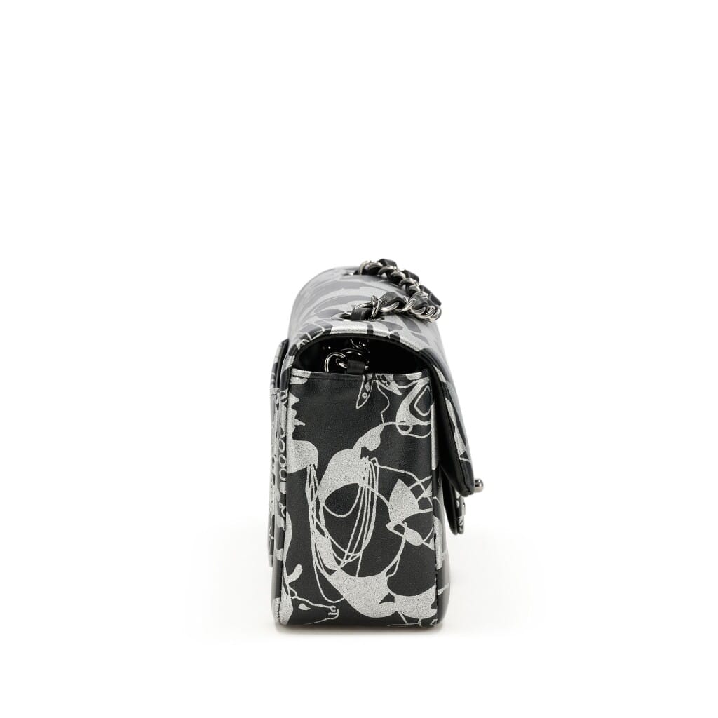 Black and Silver Printed Lambskin Mini Classic Flap Ruthenium Hardware, 2022