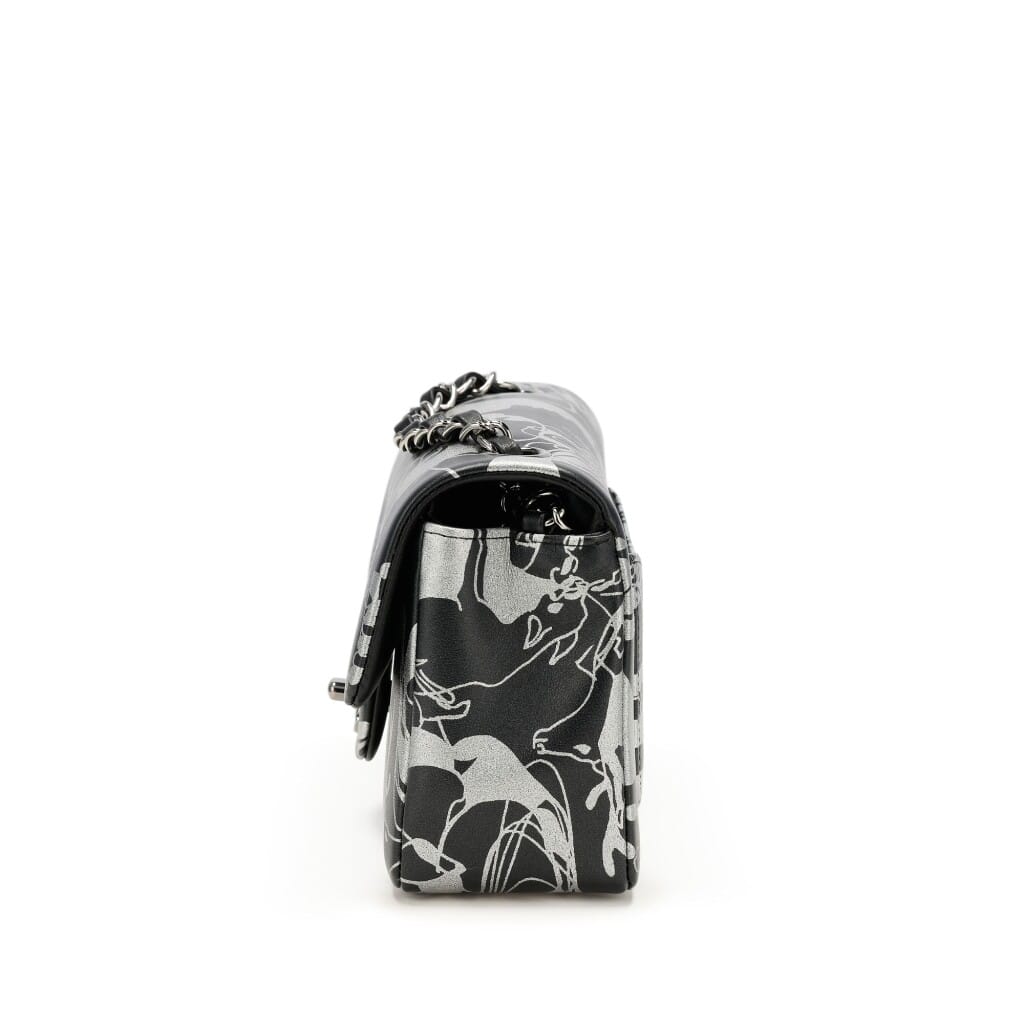 Black and Silver Printed Lambskin Mini Classic Flap Ruthenium Hardware, 2022