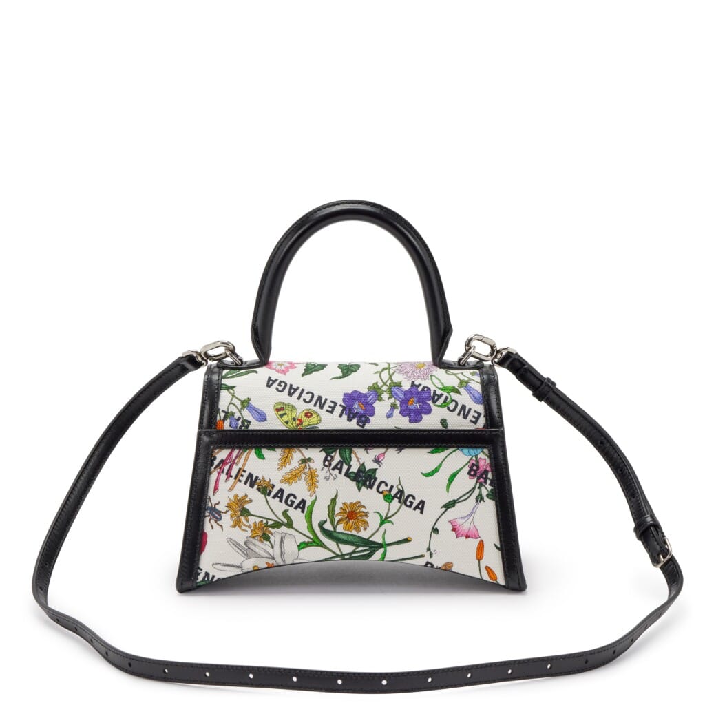 Multicolor Blooms Canvas and Leather Hacker Small Hour Glass Bag Silver Hardware, 2021