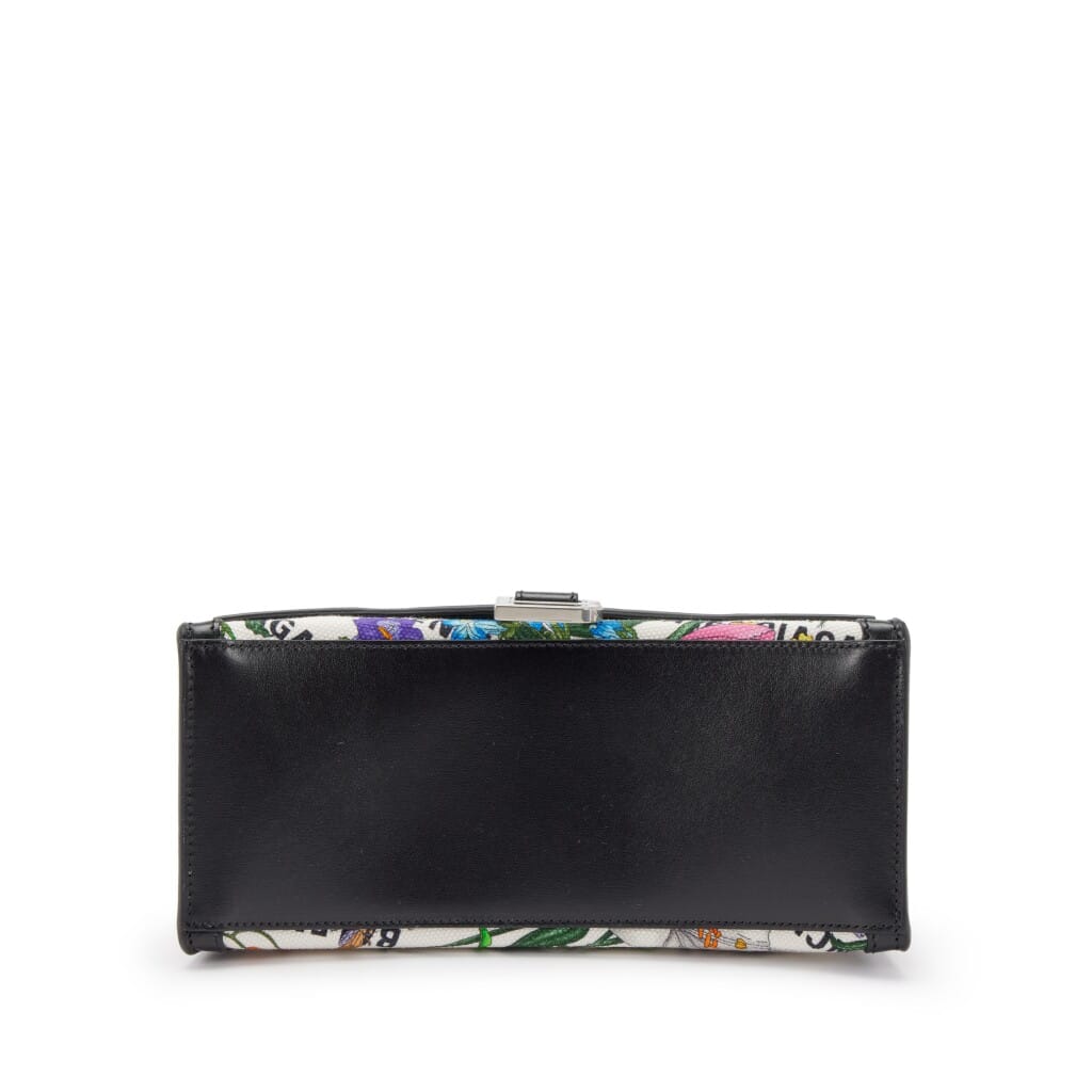 Multicolor Blooms Canvas and Leather Hacker Small Hour Glass Bag Silver Hardware, 2021