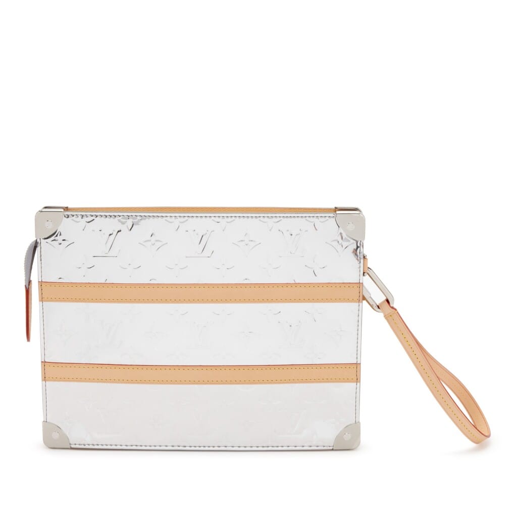 Virgil Abloh Silver Monogram Mirror Mirror Coated Canvas Trunk Pouch Silver Hardware, 2021