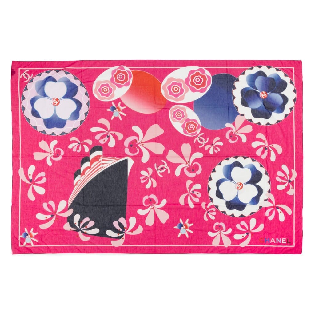 Pink Printed Cotton and Silk Pareo Scarf, 2019
