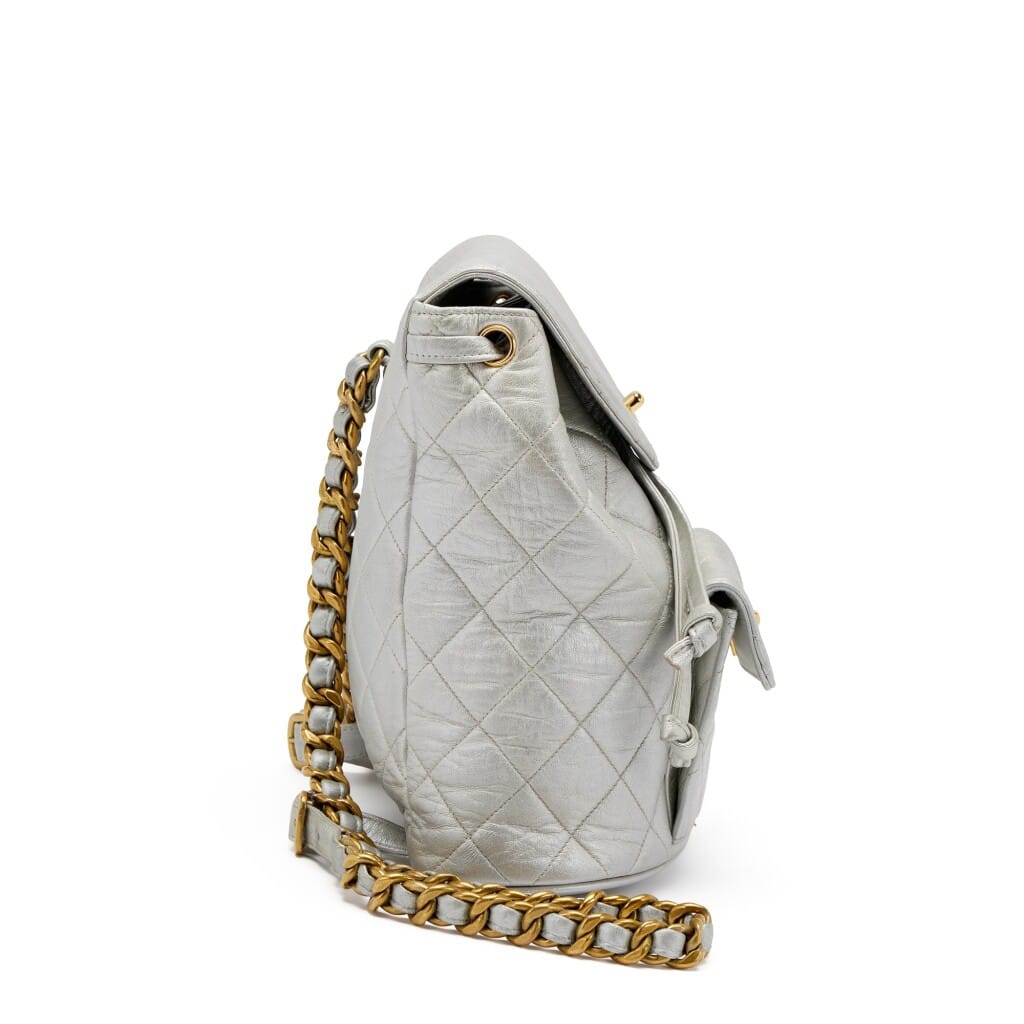 Silver Quilted Lambskin Medium Timeless CC Duma Backpack Gold Hardware, 1991-1994