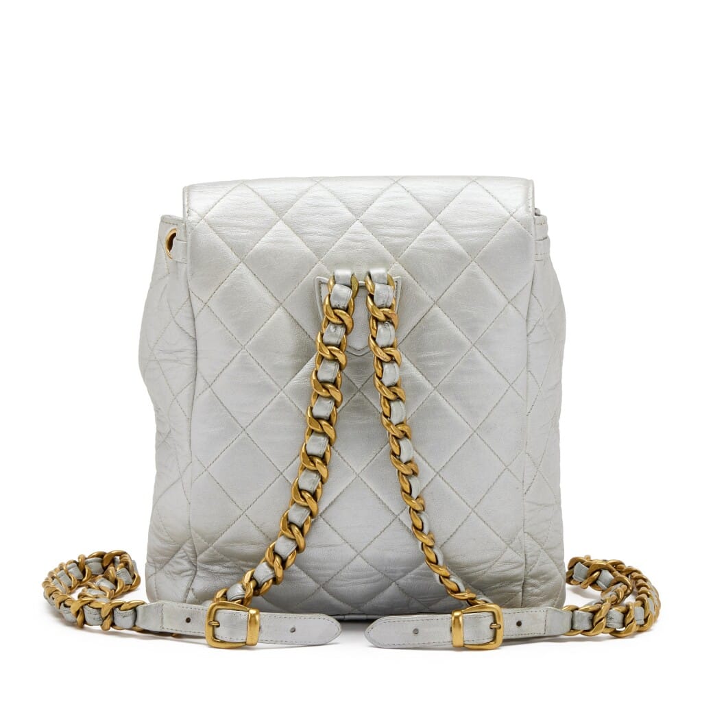 Silver Quilted Lambskin Medium Timeless CC Duma Backpack Gold Hardware, 1991-1994